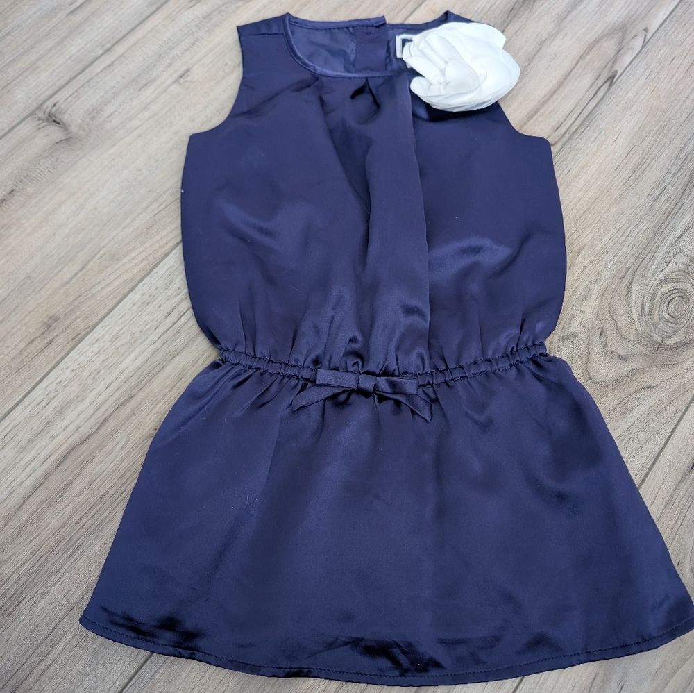 Janie & Jack Elegant Navy Blue Kids Dress with White Flower Accent